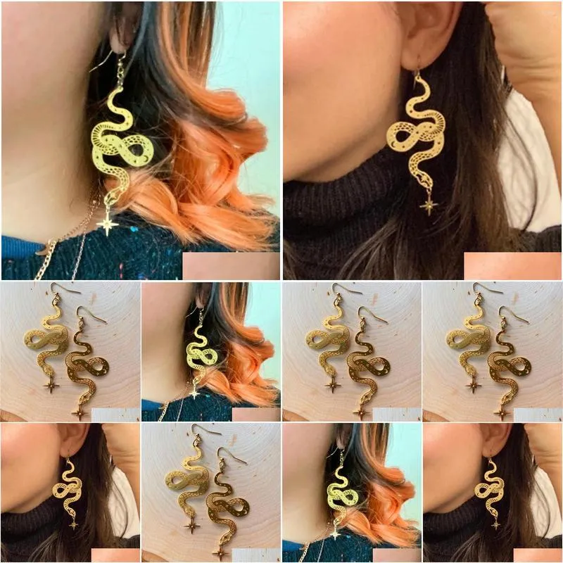 Dangle Chandelier Earrings Gold Snake Fashion Creative Jewelry Gift For Her Plated Stars Brass Charms Boho Drop Delivery Earring Dhng3