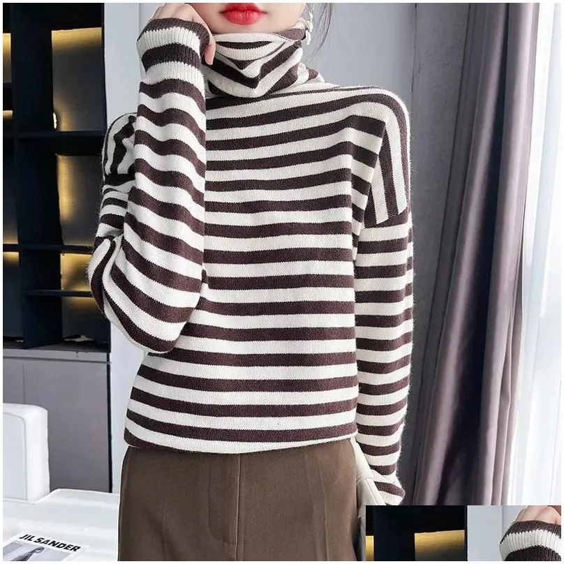 Women`S Knits & Tees Womens Knits Tees Women Plus Size Pure Wool Sweater Knit Plovers Spring High-Neck Retro Blouse Loose Cashmere Str Otdnj