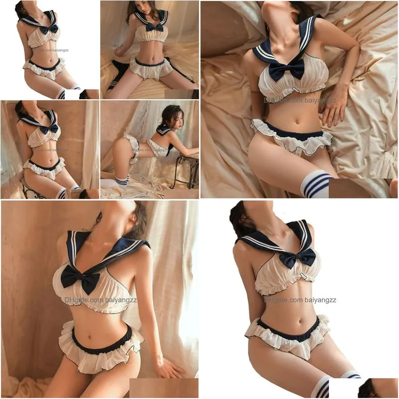 Sexy Set Pyjamas Cosplay Lenceria Passionate Role Two Piece Of Fun Lingerie Hollow Open Cut Student Uniform Playing Pajamas 230608 D Dhlf9