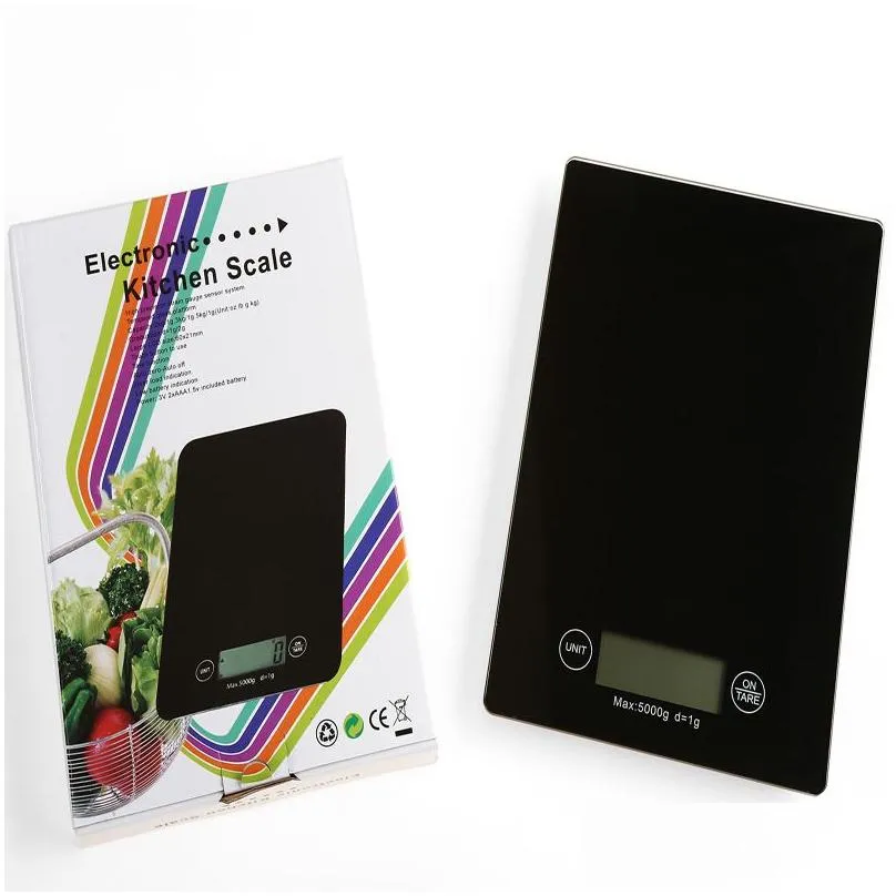 Household Scales Digital Kitchen Scale Electronic Precision Weighs From 1 Gram To 5Kg 5000 Grams Gr Tempered Glass Touch Sn Panel Baki Otdqy