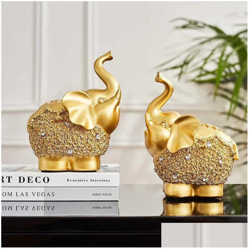 Decorative Objects Figurines Chinese Feng Shui Golden Horse Elephant Statue Decoration Success Home Crafts Lucky Wealth Figurine Of Otqvk