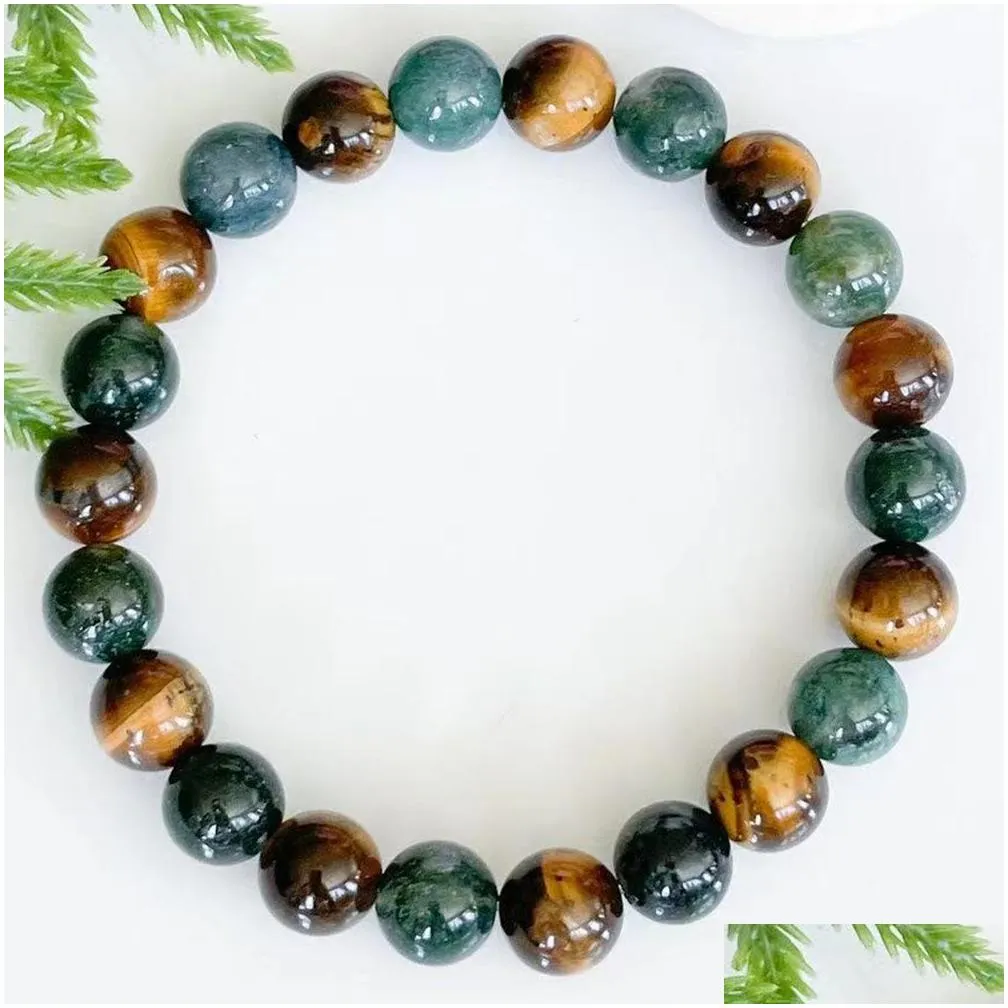 Beaded Mg1549 Strand Moss Agate Tiger Stone Bracelet Healing Crystals Nce Gemstone Yoga Fashion Womens Luck Jewelry Drop Delivery Bra Dhfec