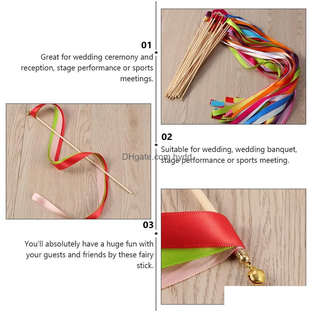 Gift Wrap 20Pcs Dance Ribbons With Wand Rhythmic Gymnastic Ribbon Rainbow Streamer Sticks For Craft Talent Shows 60Cm 230627 Drop De Dhmlc