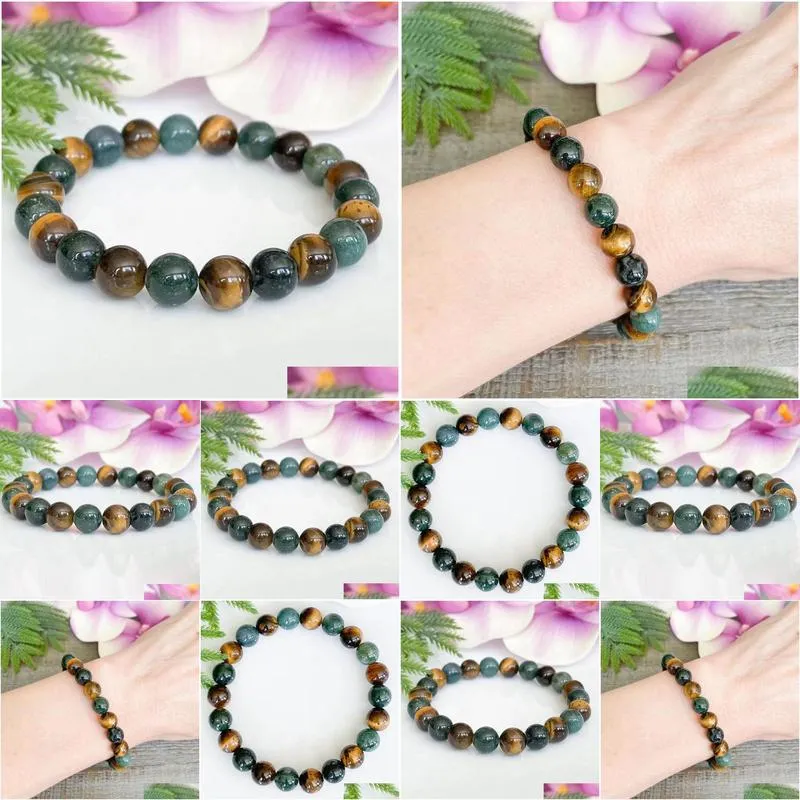 Beaded Mg1549 Strand Moss Agate Tiger Stone Bracelet Healing Crystals Nce Gemstone Yoga Fashion Womens Luck Jewelry Drop Delivery Bra Dhfec