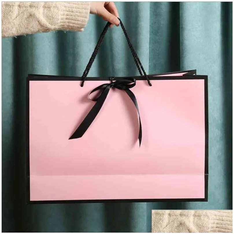Gift Wrap Pretty Pink Kraft Bag Gold Present Box For Pajamas Clothes Books Packaging Handle Paper Bags 210402 Drop Delivery Home Gar Ot1Oz