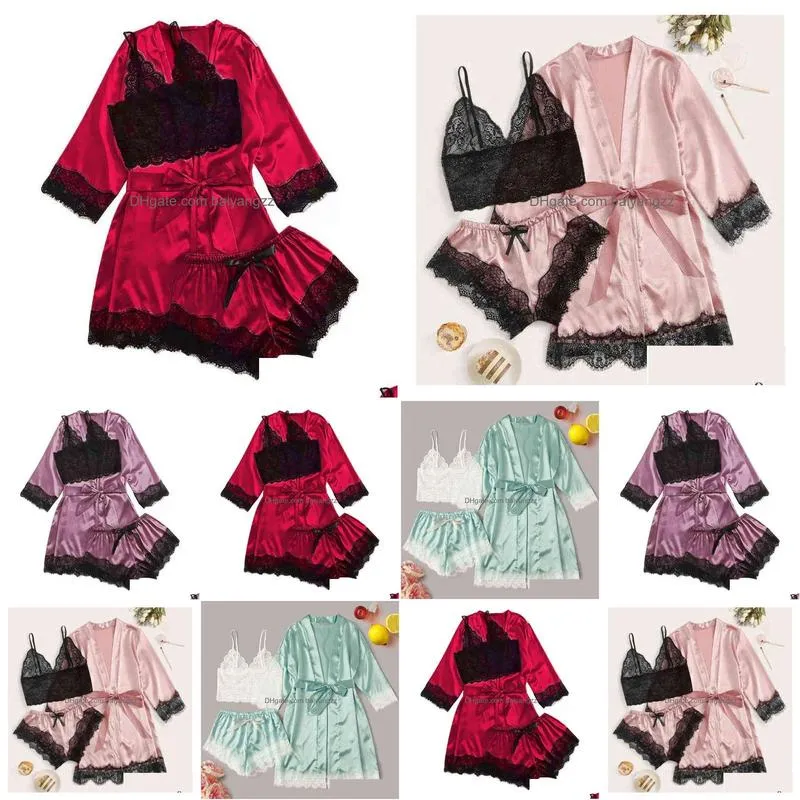 Sexy Set Customized Production Of Pajamas Perspective Lace Kimono Suit Fun Underwear 211203 Drop Delivery Apparel Dhl6Y