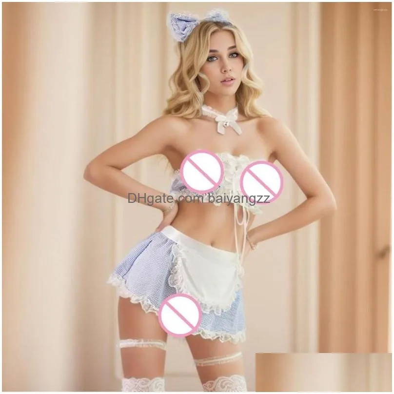 Bras Sets Womens Fun Underwear Pajamas Deep V Large See Through Strap Lace Set Beer Sexy Garter Lingerie With Choker Drop Delivery Ap Dhhmj