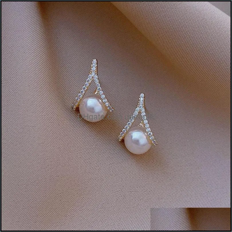 acrylic pearl beads charms rhinestone gold stud earrings korean personality geometric temperament earring for women anniversary gift