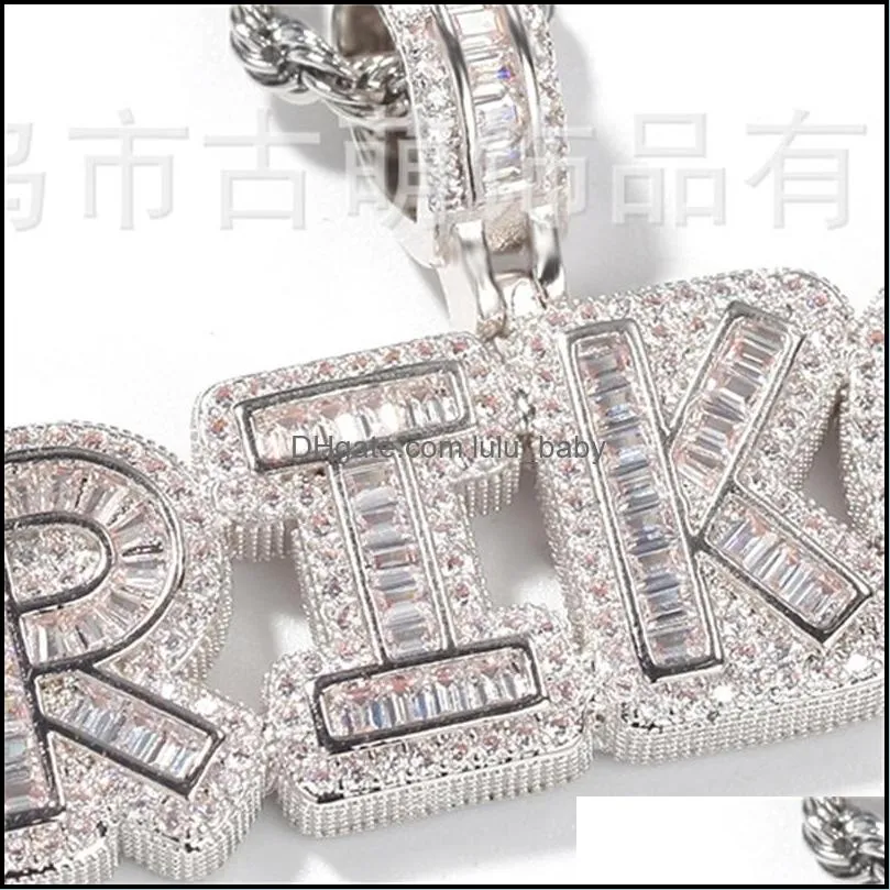 a-z custom mini baguette letters pendant necklace with name men zircon commission gift hip hop jewelry 669 q2