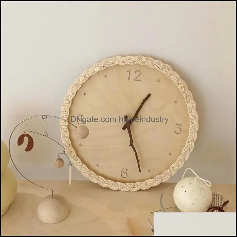 wall clocks rattan round clock european silent non-ticking operated battery simple bedroom home ornament decorationwall clockswall