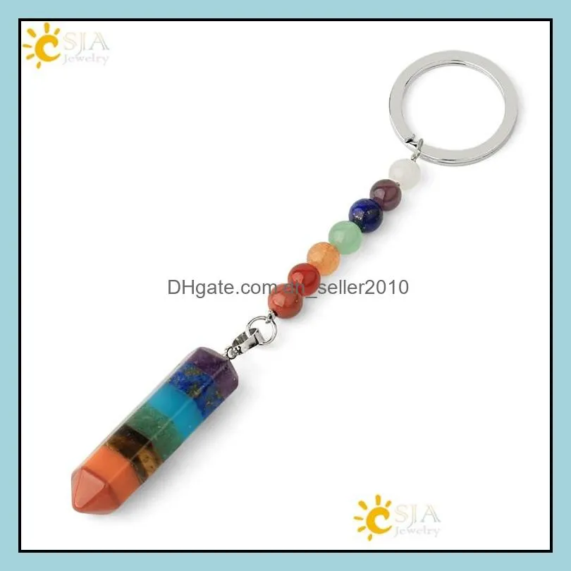 natural stone seven chakra alloy key chain bead pendant 13 t2