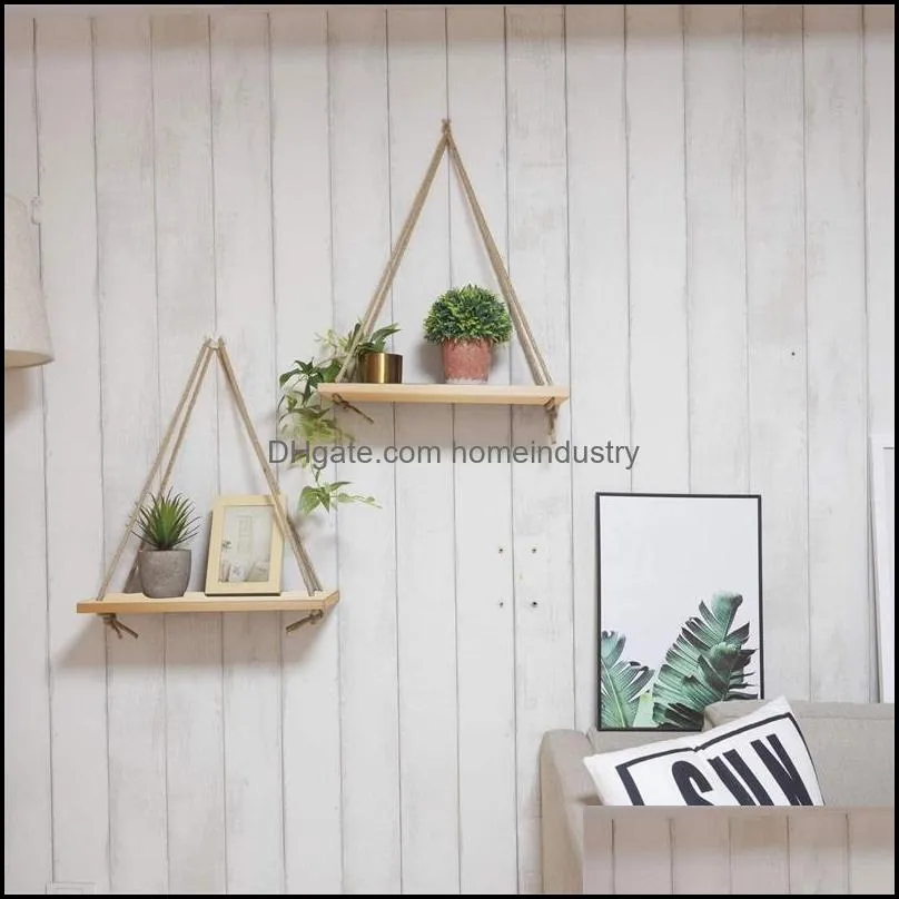 shelves wooden swing hanging rope plant flower pot floating shelf wall decoration home room decor