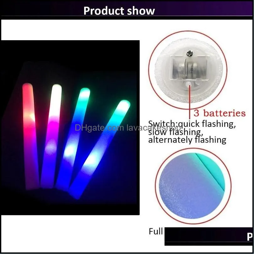 other festive party supplies 30/50 pcs led foam bar glow in the dark light-up sticks led soft batons rave wands flashing tube concert for