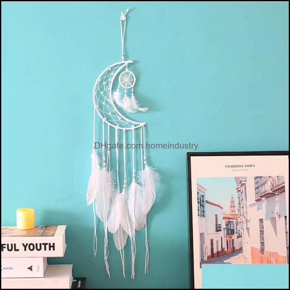 large dream catcher half moon shape kids wall hanging decoration handmade white feather dreamcatchers for wedding craft gift