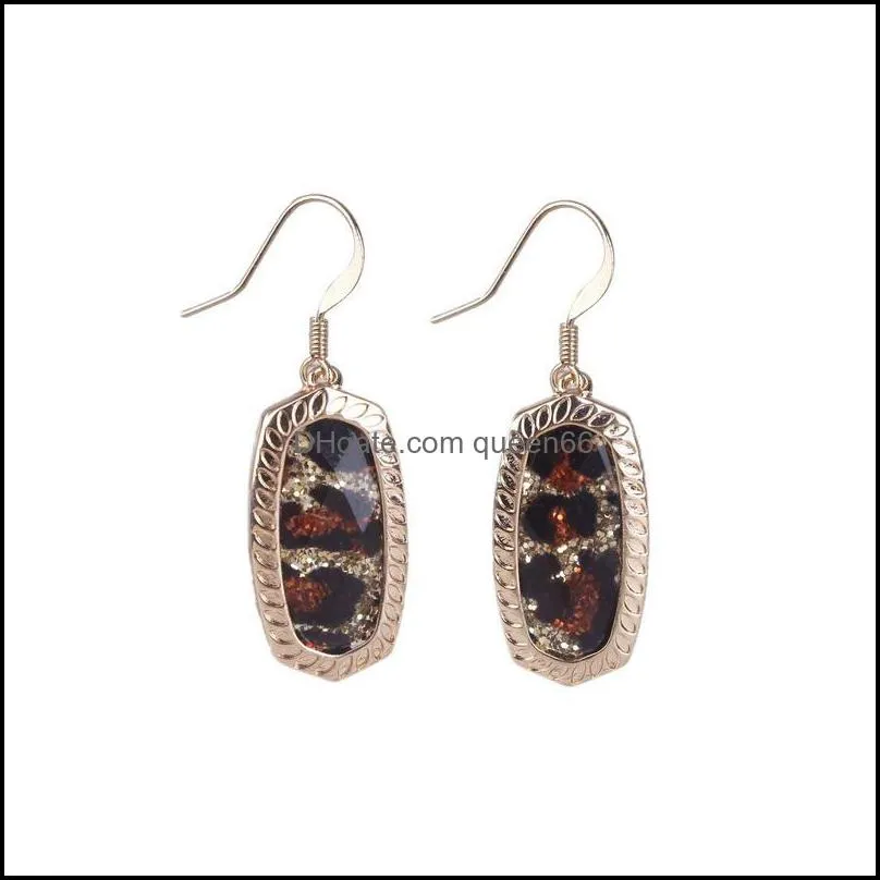 designer faceted glitter leopard oval charms earrings for women small resin dangle earring boutique jewelry christmas gifts