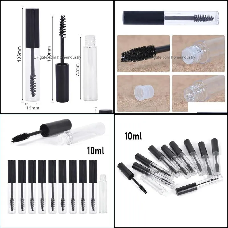 5pcs 10ml portable clear mascara tubes with wand packaging liquid eyelash bottle black cap empty refillable cosmetics containers