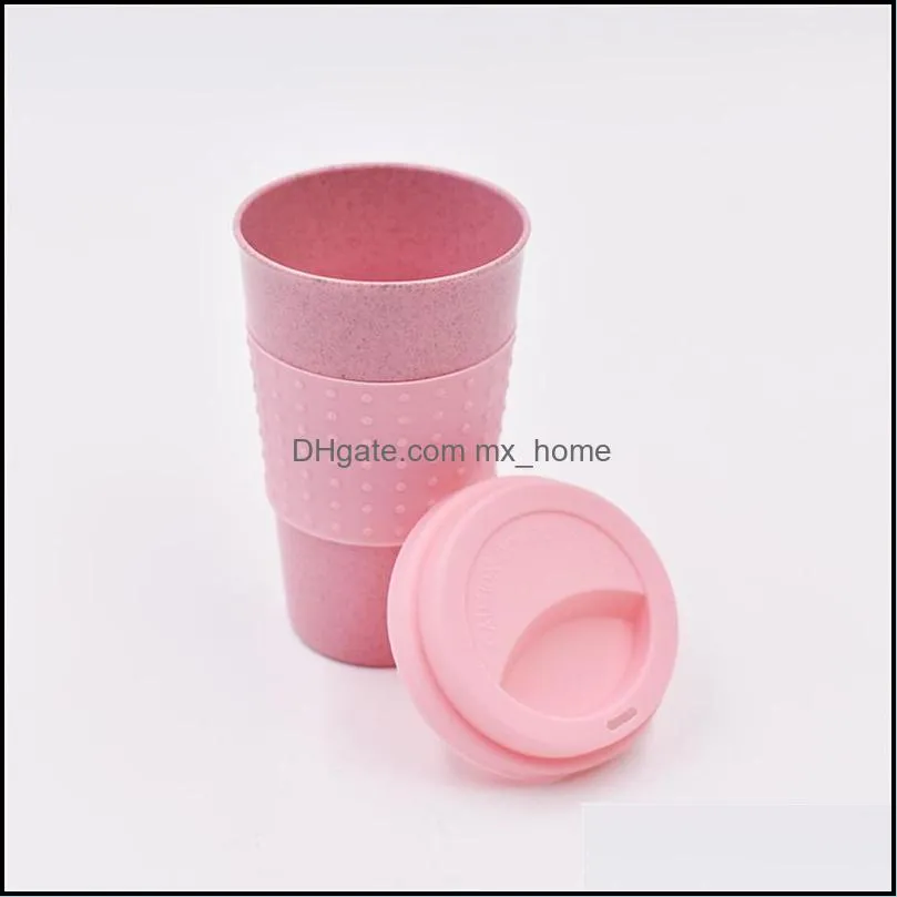 eco-friendly coffee tea cup wheat straw travel water drink mug with silicone lid drinking mugs children cup office drinkware gift 1398