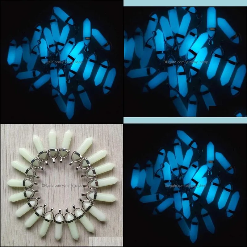 fashion blue luminous charms hexagonal prism point glow light pendants for necklace jewelry making