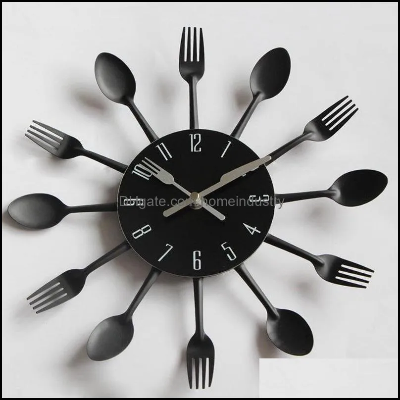 wall clocks modern silver tableware kitchen 3d diy digital clock spoon fork crystal mirror sticker living room home decorationwall