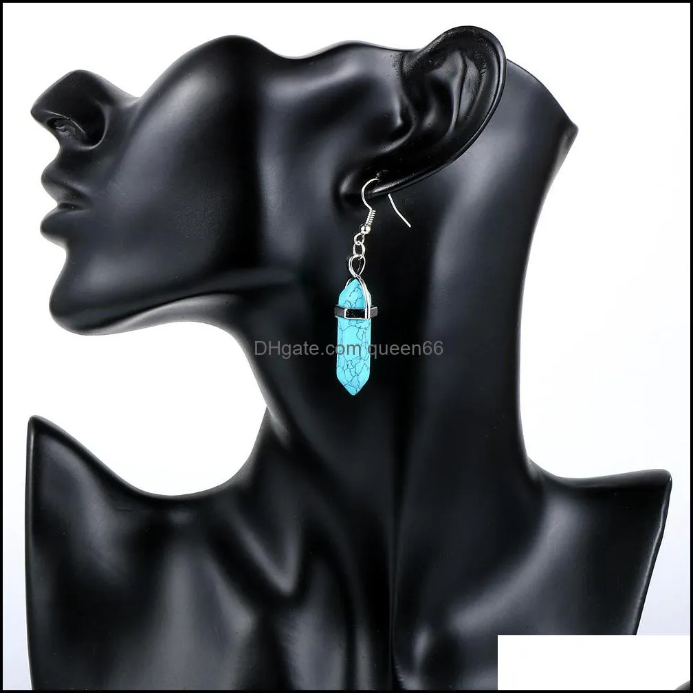 hexagonal prism rose crystal quartz tiger eye opal stone charms turquoises earrings amethysts hanging earring fashion women jewelry