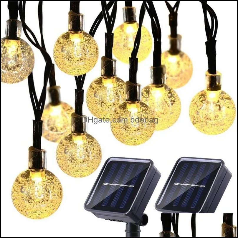 solar powered led string lights 30 bulbs waterproof crystal ball christmas string camping lighting garden holiday party 8 modes 314 s2