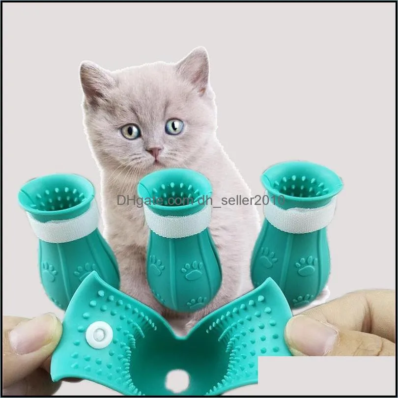 cats grooming anti-scratch boots silicone cat shoes paw protector nail cover for bathing barbering checking injecting 881 b3