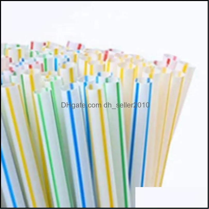 100pcs 8 inches long plastic drinking straws multi-colored striped bedable disposable straw party multi colored rainbow 1484 t2