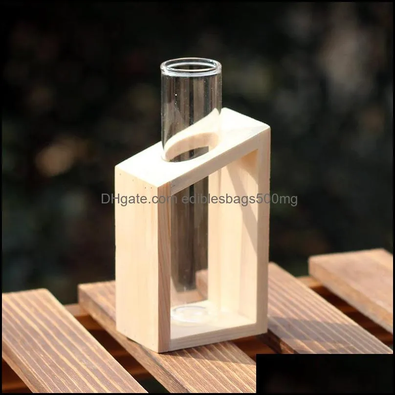 crystal glass test tube vase in wooden stand flower pots for hydroponic plants home garden decoration 507 r2