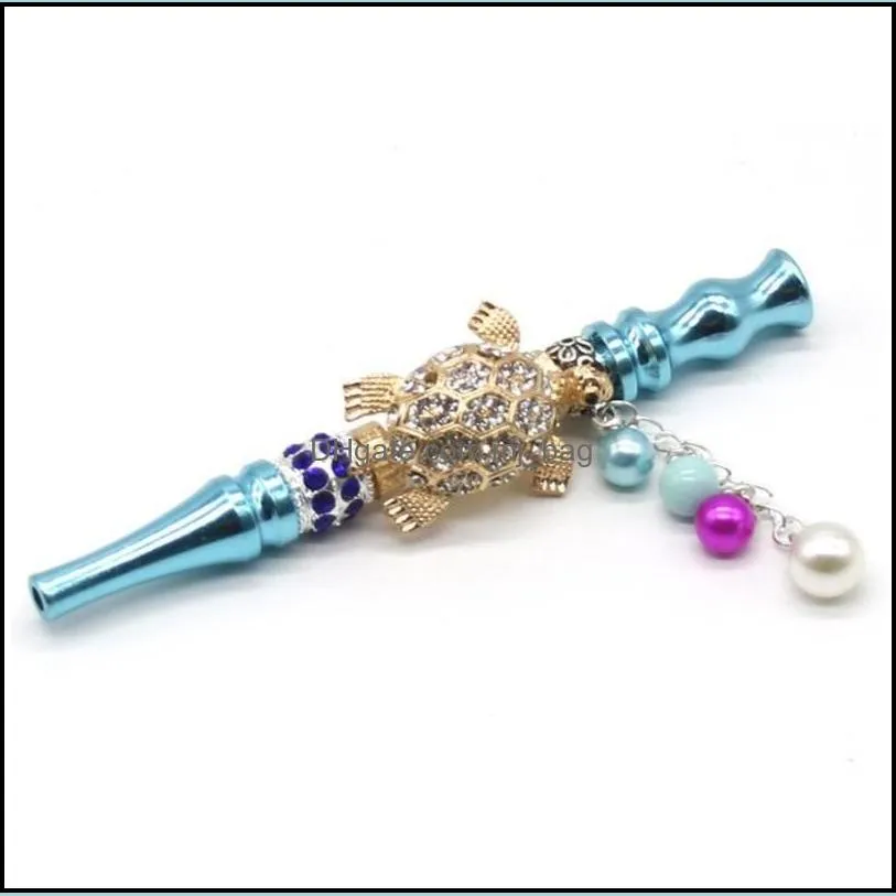 inlaid rhinestone metal cigarette holder lady male aluminium alloy skull flower hookah shisha creative beads pendant pipes 14kl g2