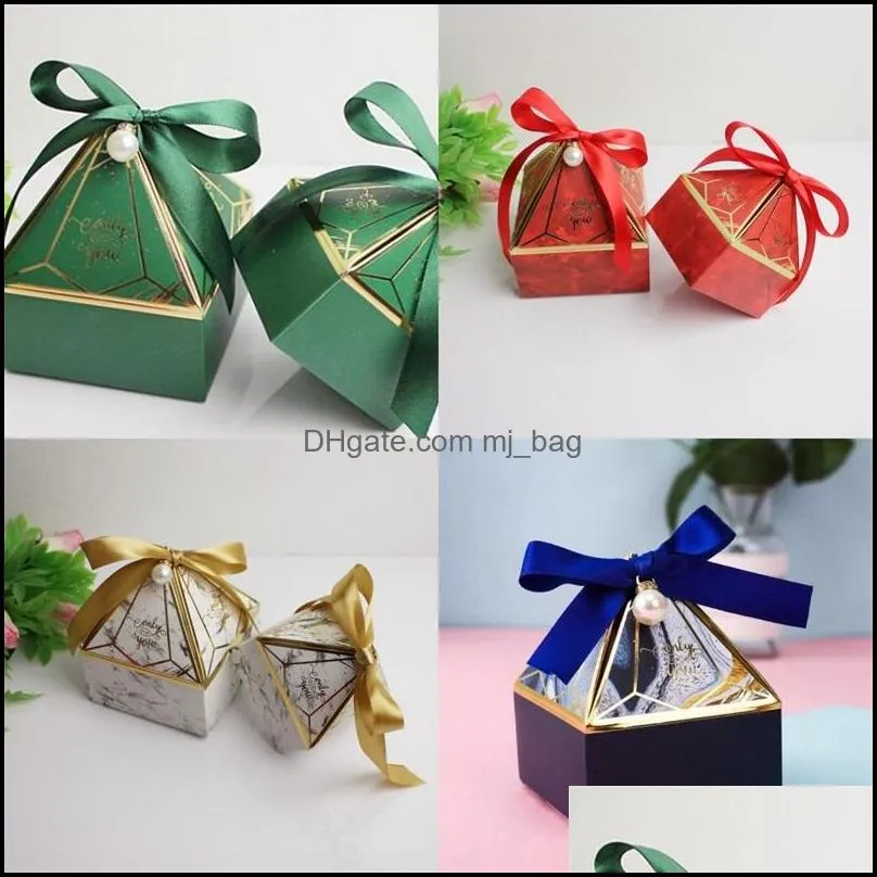 wedding celebration gift wraps marry silk ribbon diamonds pagoda shaped candy box small large new pattern packing boxes blue new arrival