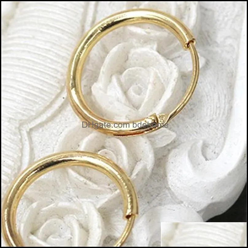 wholesale- gold silver plated hoop earrings small huggie round circle loop earring women men ear jewelry accessories cool pendientes1 785