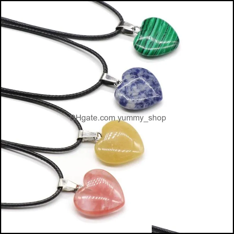 heart shape stone crystal quartz opal pendant & necklace leather chains for men women fashion jewelry