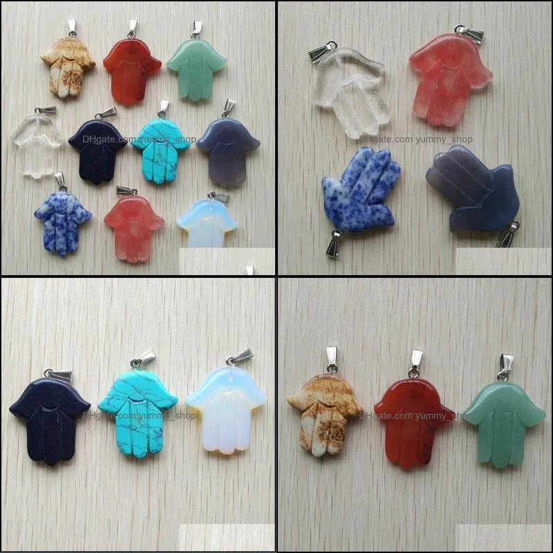 carved hand palm assorted natural stone charms crystal pendants for necklace accessories jewelry making
