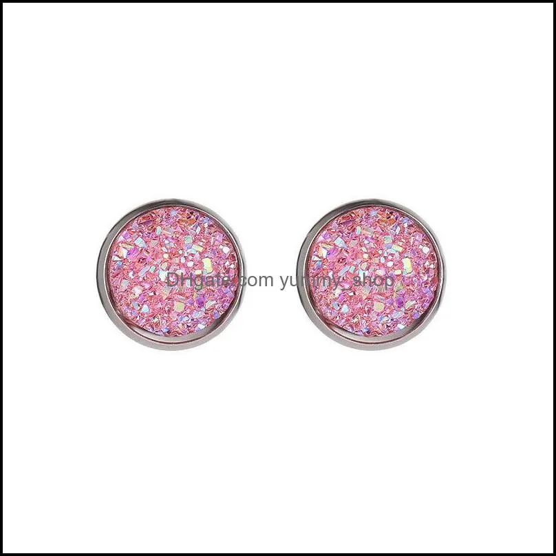 12mm resin silver plated stud earings drusy druzy earrings jewelry women party gift dress candy colors