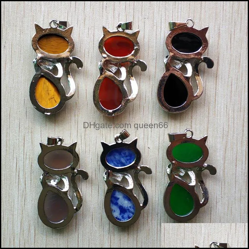 natural stone cat shape charms pendants for diy jewelry making wholesale