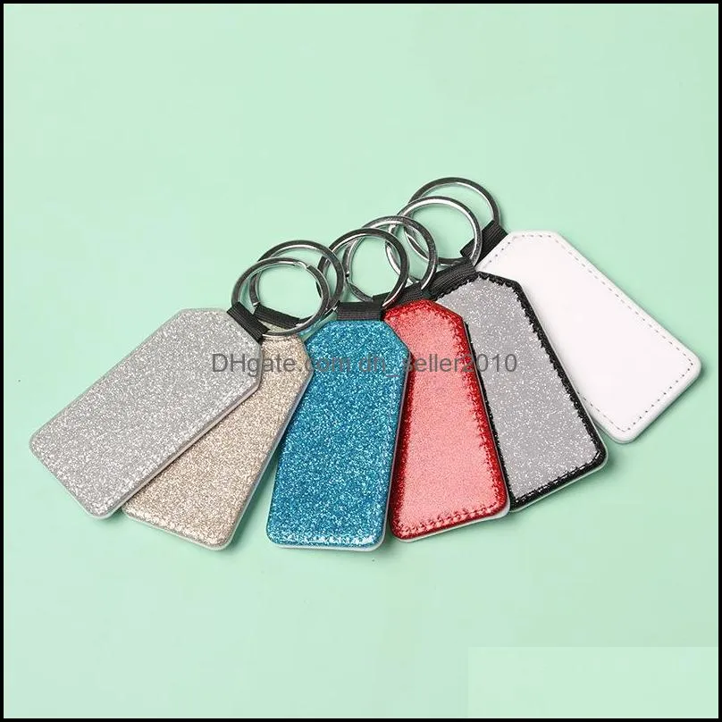 pu leather sublimation sequin keychain 5 shapes diy glittery keyring (back is white) heart shape lover gift key ring 1393 t2