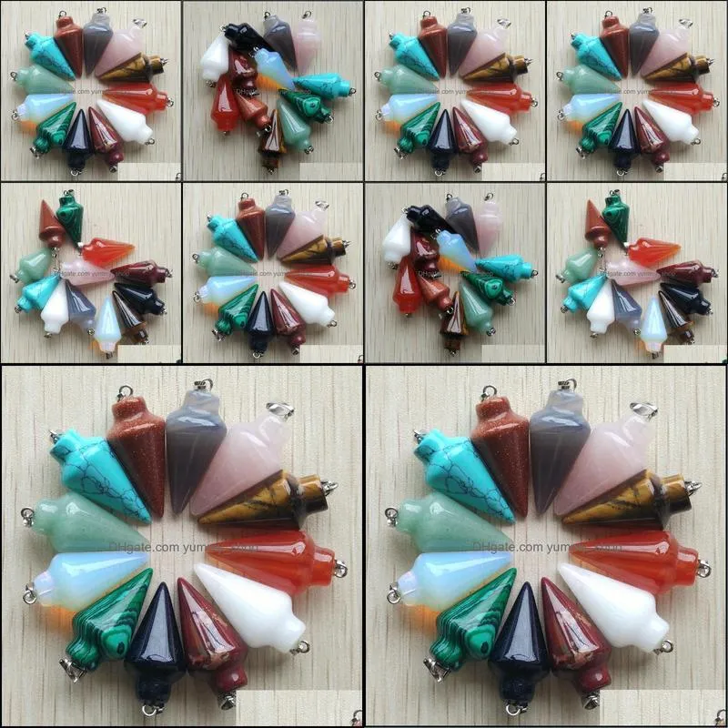 mixed pendulum stone circular cone charms pendants for jewelry making hangings fashion wholesale