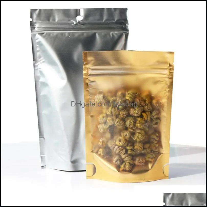 8x13cm gold plastic bags resealable matte/clear dried food candy smell proof storage zipper bag with hang hole 100pcs/lot 1316 v2