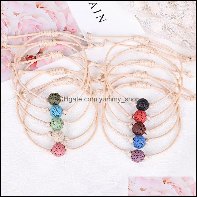 colorful lava stone beads bracelet diy essential oil perfume diffuser black rope braided friendship bracelets women men jewelry