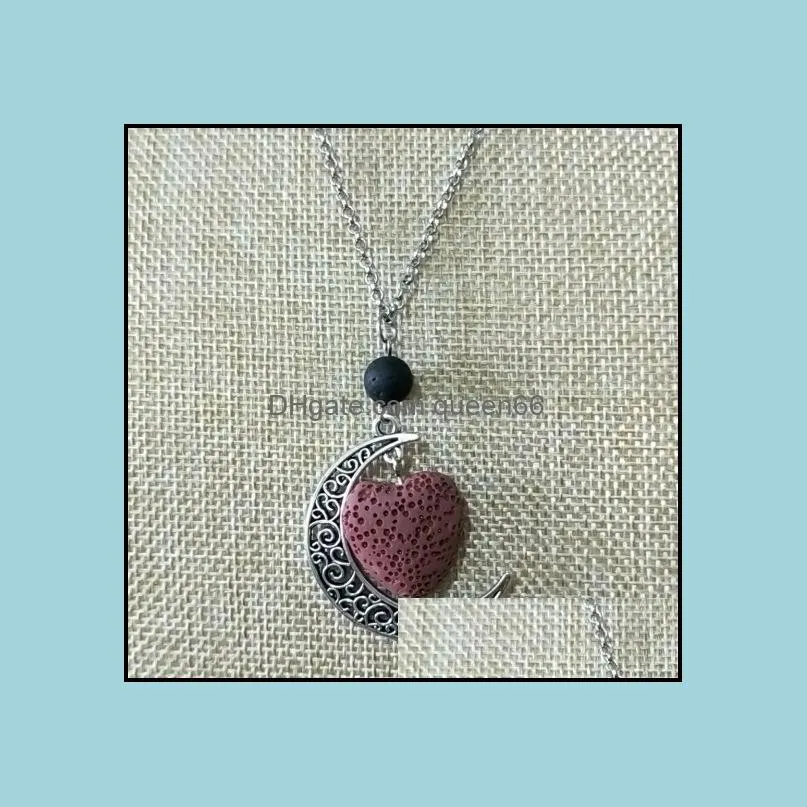 colorful aromatherapy heart lava stone moon charms pendant  oil diffuser necklace lava jewelry