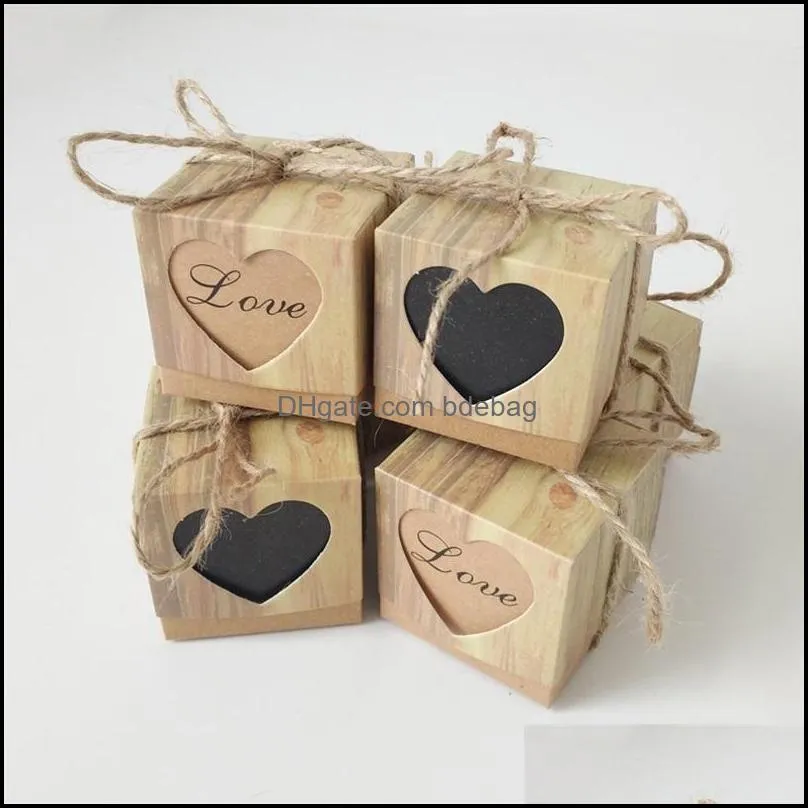 candy box romantic heart kraft gift bag with burlap twine chic wedding favors gift box supplies 5x5x5cm 179 v2