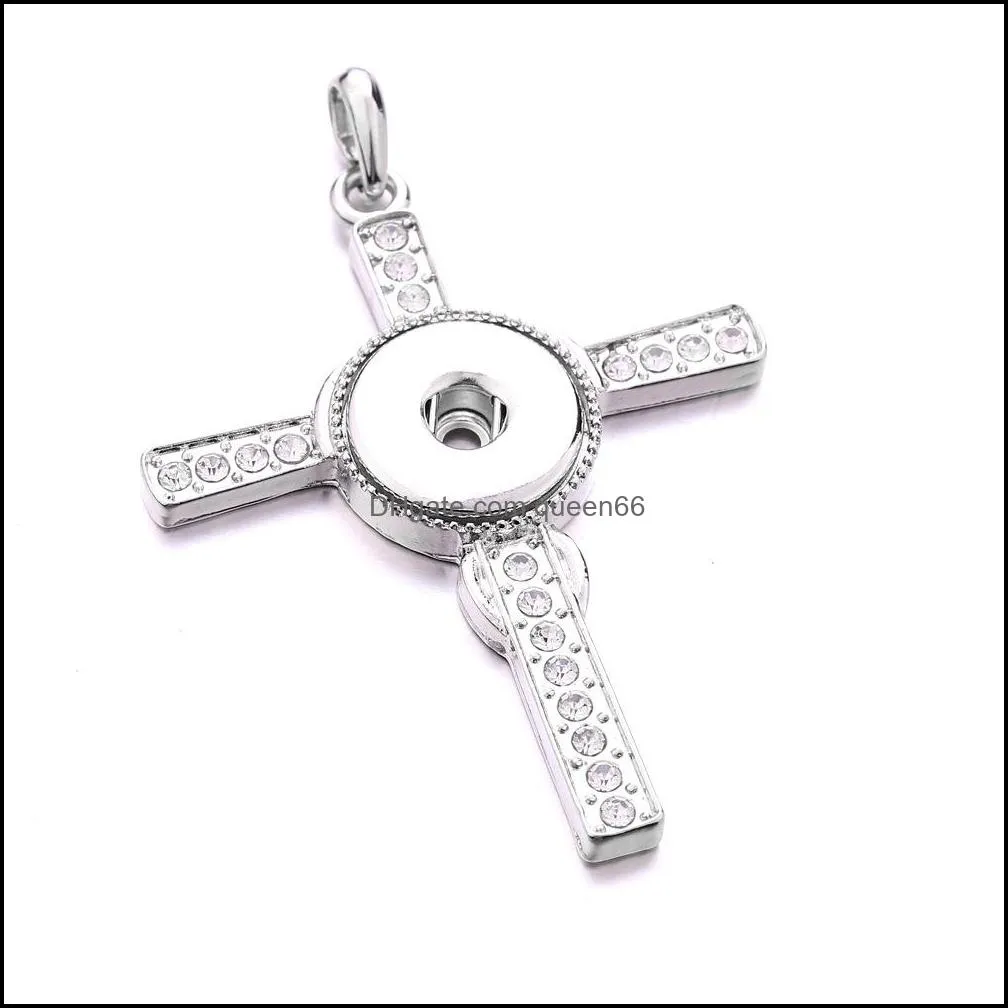 cross snap button heart pendant necklace stainless steel chain fit 18mm snaps buttons women jewelry