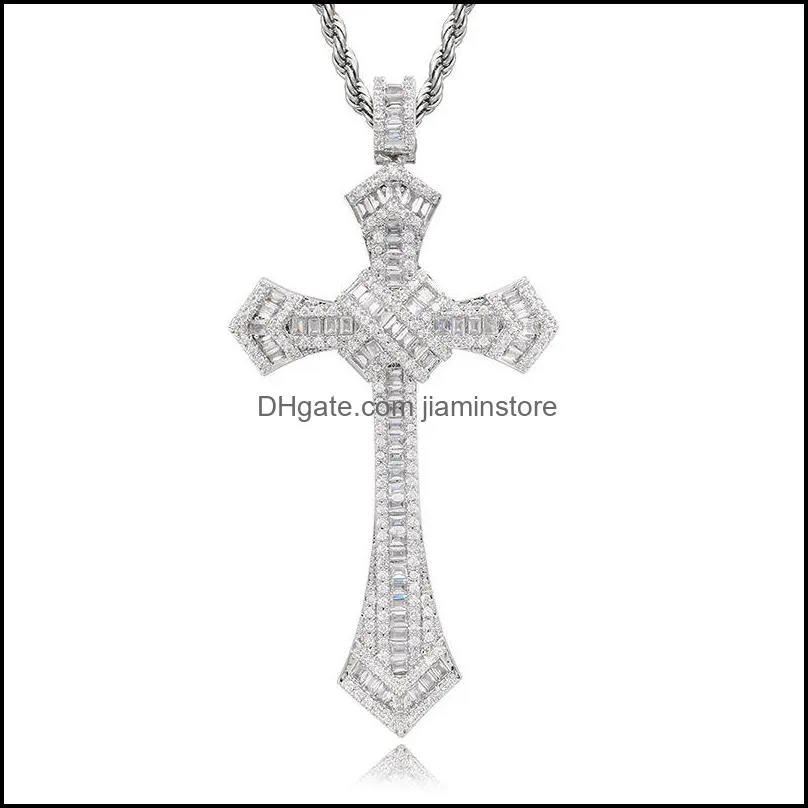 gold long diamond cross pendant 925 sterling silver party wedding pendants necklace for women men moissanite jewelry gift 637 t2