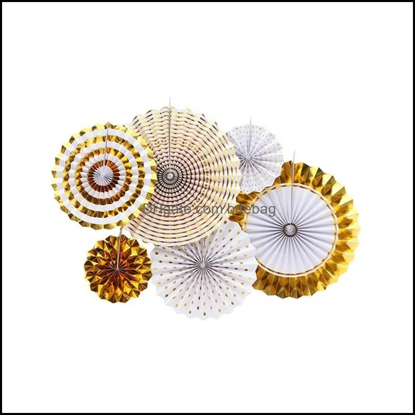 handmade paper fan flower 6 pcs three dimensional gilding papers folding fans festival party decorative hanging ornaments 11lya l1