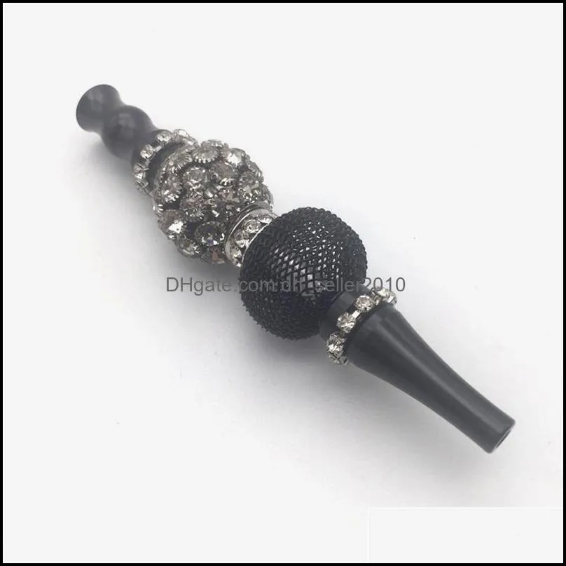 skull smoking holder black inlaid crystal hookah shisha smoke pipe jewellys mesh balls detachable straight nozzles personality 17ml f2