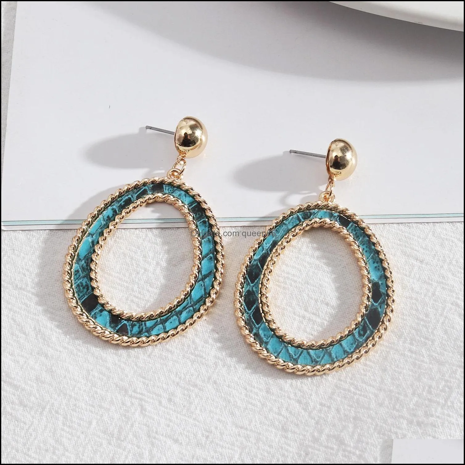 circle ring frame shape inspired snakeskin pu leather charms earrings geometric women jewelry