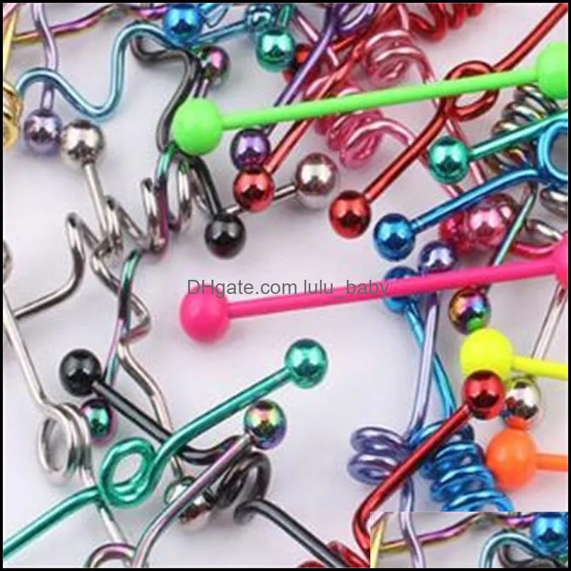 tongue bar t01 20pcs mix style mix color stainless steel industrial barbell tongue ring body piercing jewelry zvzna 588 t2