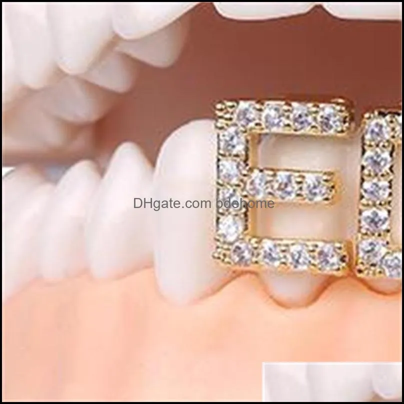 gold silver color iced out a-z custom letter grillz full diamond teeth letter grills tooth cap hip hop dental mouth teeth braces 127