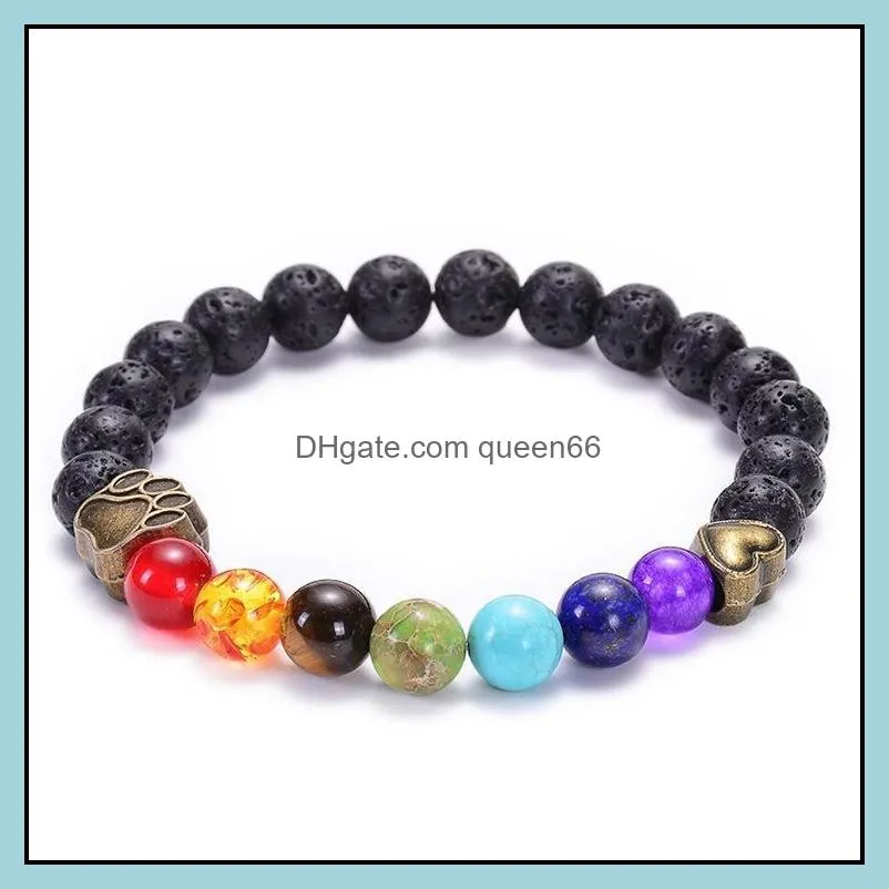 8mm seven chakra lava volcanic stone dog paw heart bracelet energy yoga essential oil diffuser bracelet women jewelry