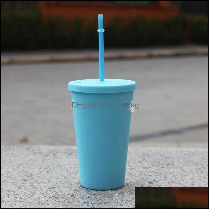 acrylic straight tumbler matte 480ml cups flat lid straws double wall mugs multi colour new arrival